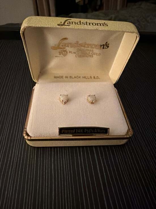 Landstrom's Jewelry - Landstrom's Black Hills Gold 14K Gold Heart Shaped Opal Stud Earrings